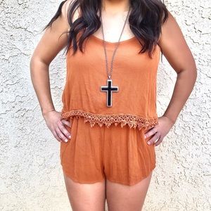 Cheeky Burnt orange Lace Forever 21 Romper